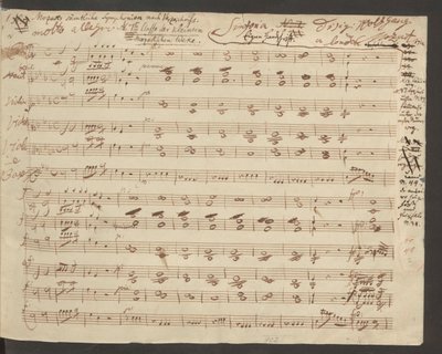 De opening van het handgeschreven manuscript van Mozarts Symfonie nr. 1 door Wolfgang Amadeus Mozart